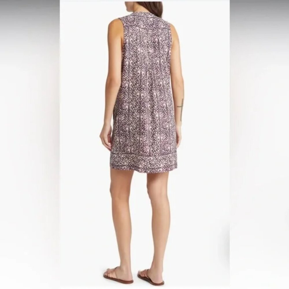 Faherty Isha Sleeveless Pintuck Linen Blend Minidress Midnight Kurala Floral - Picture 2 of 12